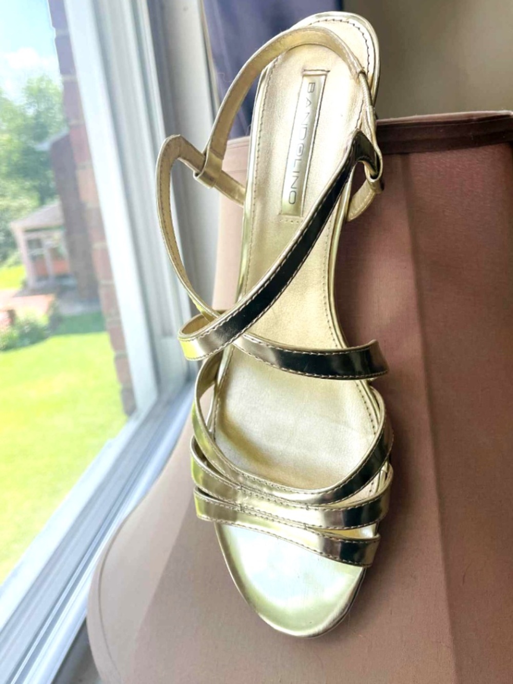 Bandolino Gold Bronze Strappy Slingback Sandals Size 8 Metallic Dress Heels